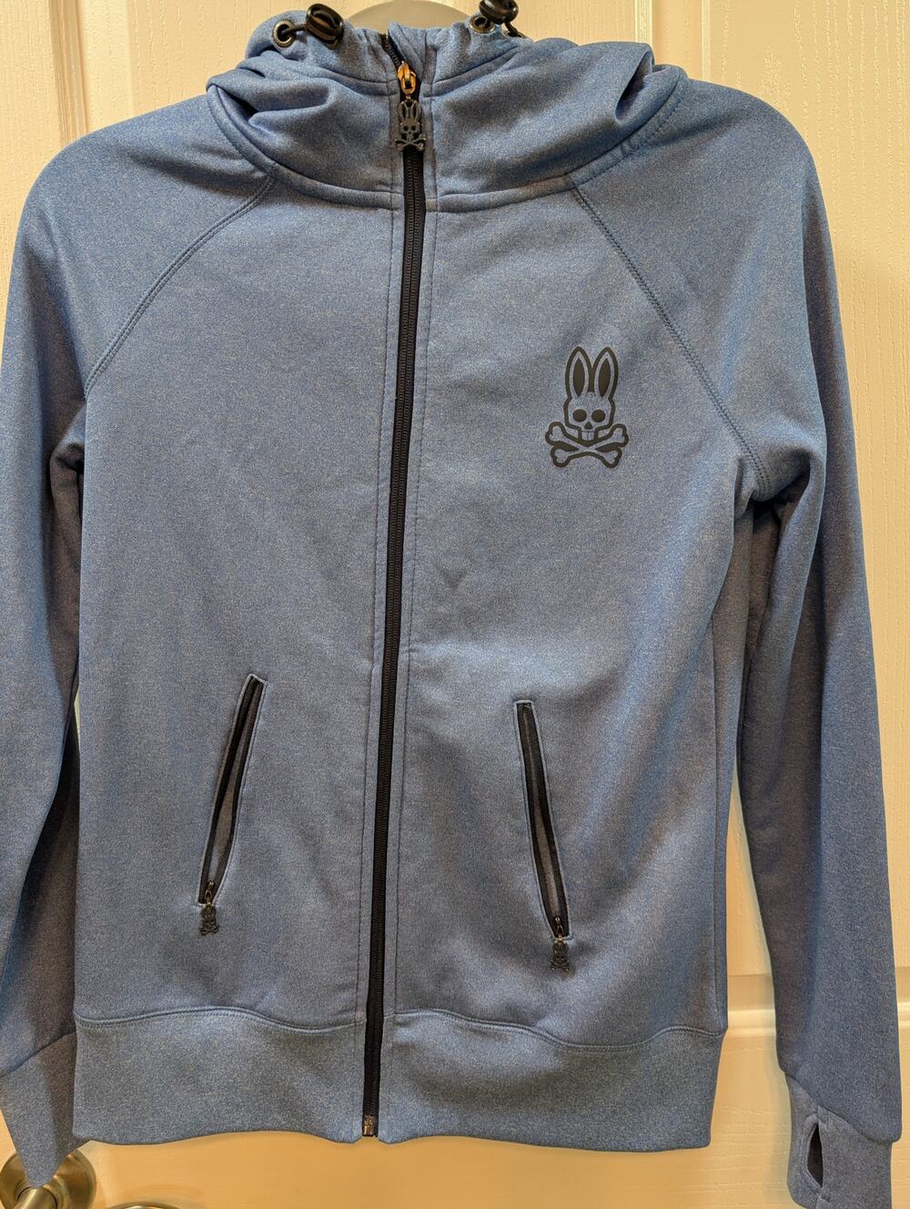 Psycho Bunny Men's XS Heather Blue Full Zip Hooded Activewear Jacket Fleece